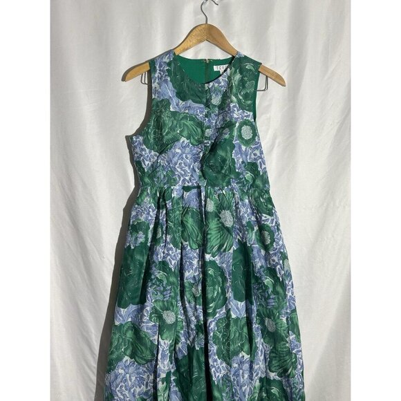 TCEC Shirred Front Floral Blue And green Maxi Dress Size Medium - Picture 2 of 12